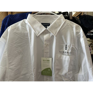 New Mens 2X No iron White Cotton Blend Button Dress Shirt Lincoln Motor Logo